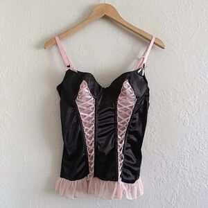 Y2K Native Intimates Black & Pink Corset Bustier Lace Up Top Size 34C
